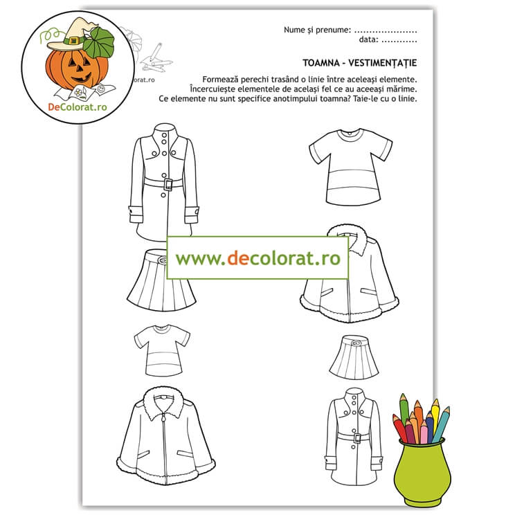 Vestimentație de toamnă – Vremea – Cum ne îmbrăcăm toamna? – fișă de lucru