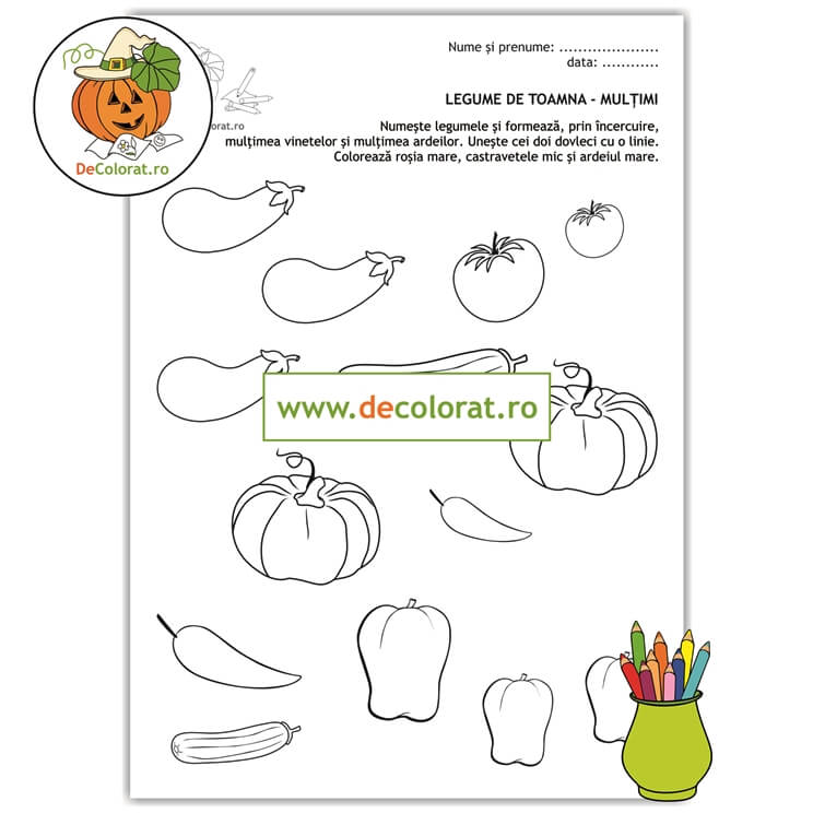 Legumele toamnei – fișă de lucru formare mulțimi