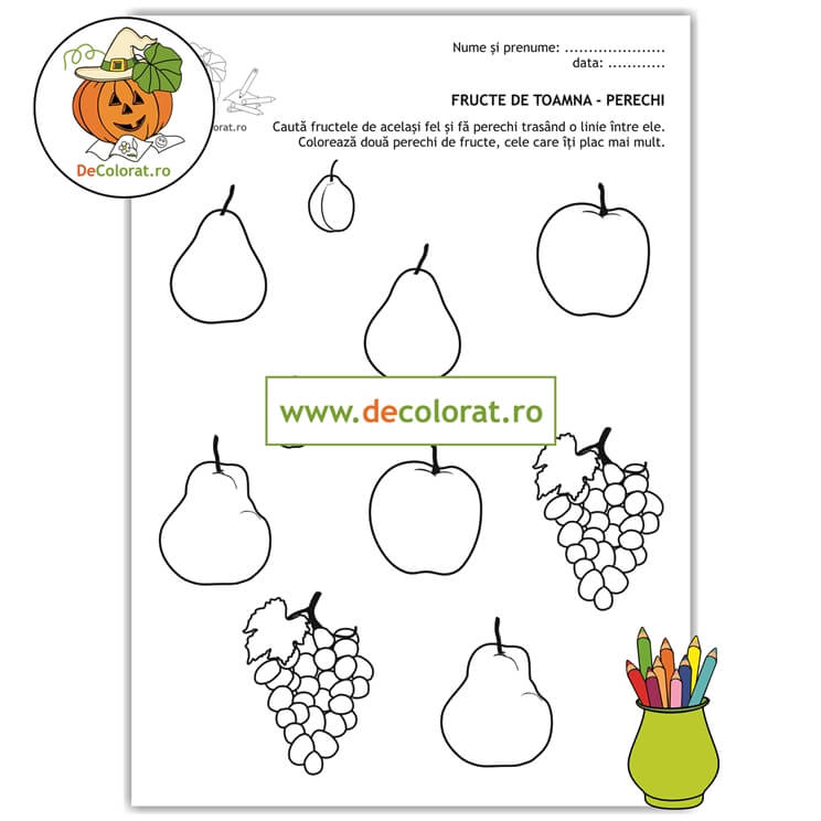 Fructele toamnei – fișă de lucru formare mulțimi