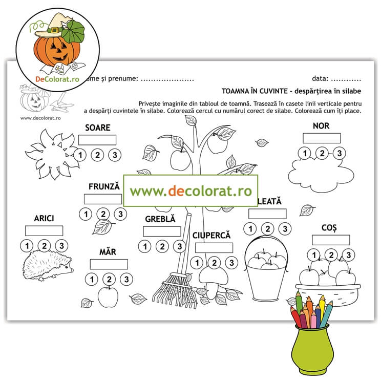 Toamna în cuvinte – fișă de lucru cu despărțirea în silabe