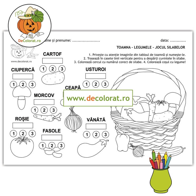 Legumele toamnei – jocul silabelor – fișă de lucru cu despărțirea în silabe