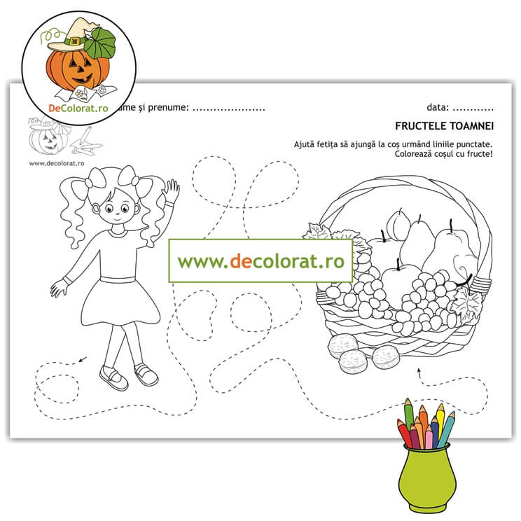 Coșul cu fructele toamnei – fișă de trasare și de colorat