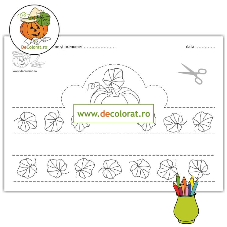 Coronița cu dovleac – fișă de colorat și de decupare