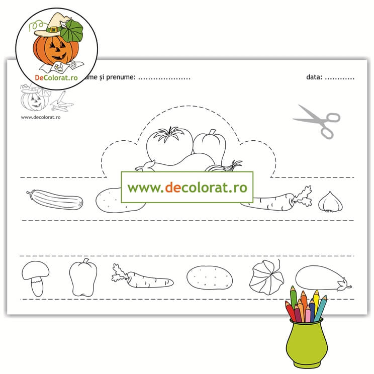 Coronița cu legume – fișă de colorat și de decupare