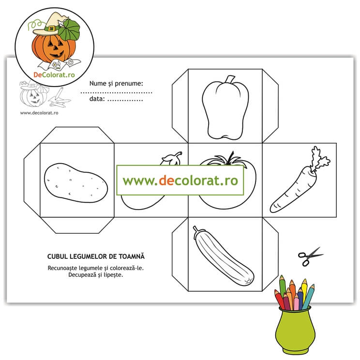 Legumele de toamnă – fișă de decupare și lipire cub