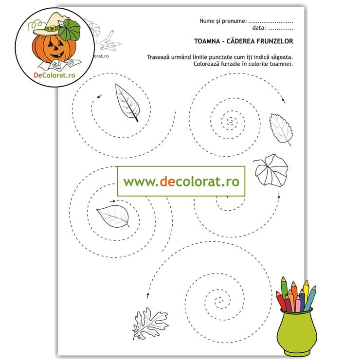 Toamna  – jocul frunzelor – fișă de  trasare