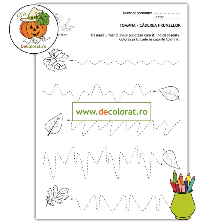 Toamna  – jocul frunzelor – fișă cu linii punctate