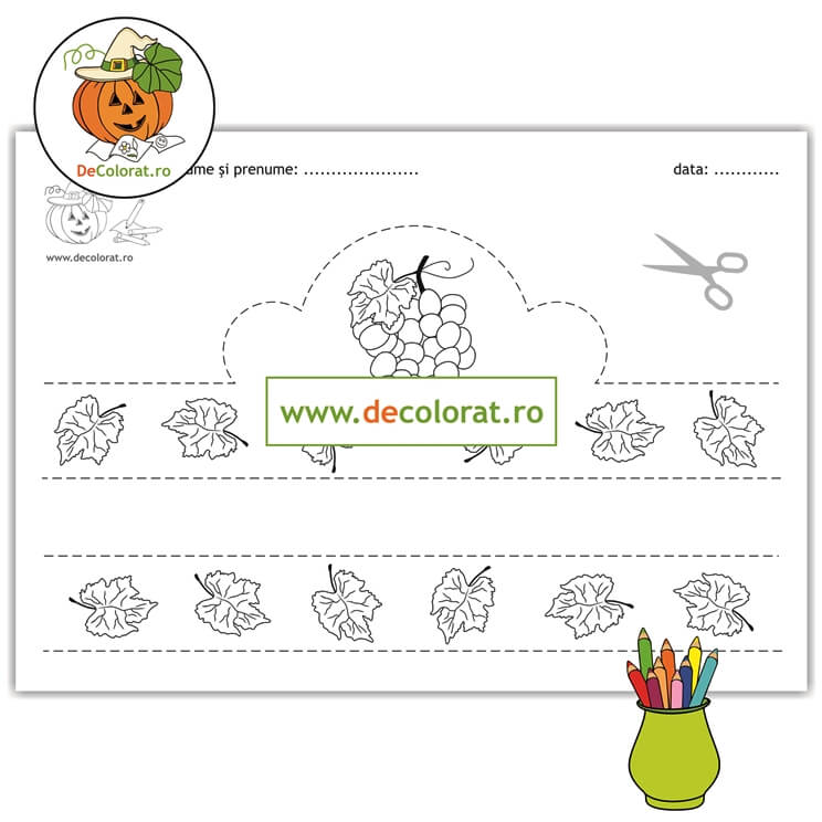 Coronița cu strugure – fișă de colorat și de decupare