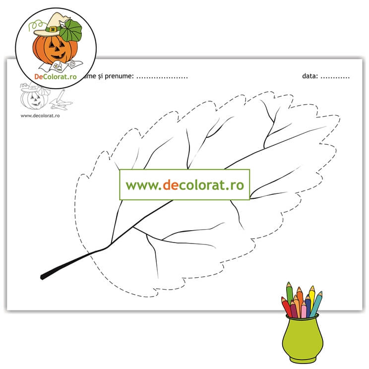 Frunza – fișă de trasare și de colorat – activități de toamnă