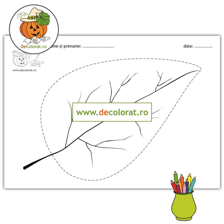 Frunza de plop – fișă de trasare și de colorat – activități de toamnă