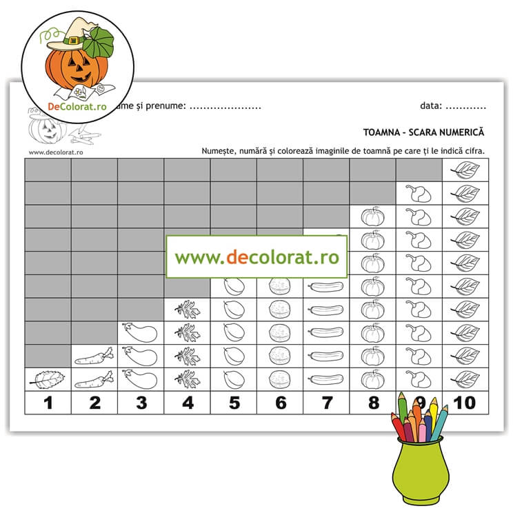 Scara numerică cu bogătiile toamnei – fișă de lucru