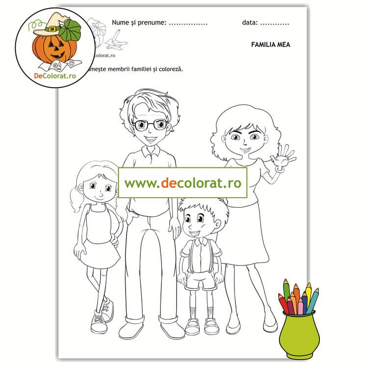 Familia mea – planșă de colorat