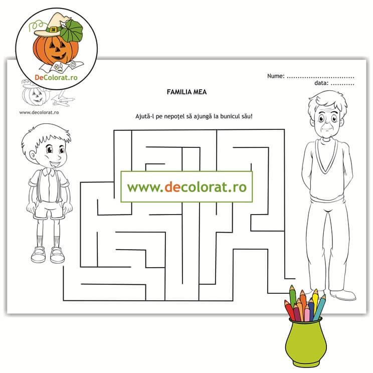 Familia mea – bunicul și nepotul – fișă cu labirint