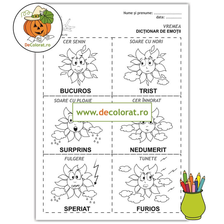 Fișă de lucru – emoțiile și vremea – dicționarul sentimentelor