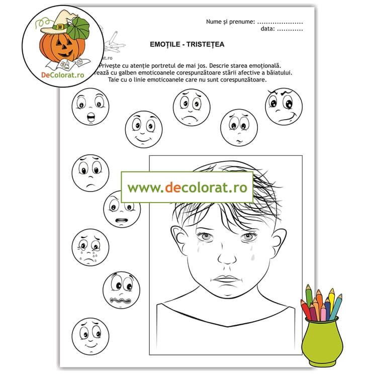 Fișă de lucru de identificare a emoțiilor – Tristețea