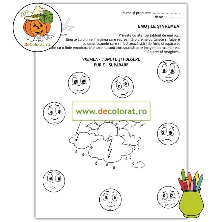 Fișă de lucru emoțiile și vremea – vremea cu tunete și fulgere și sentimentele