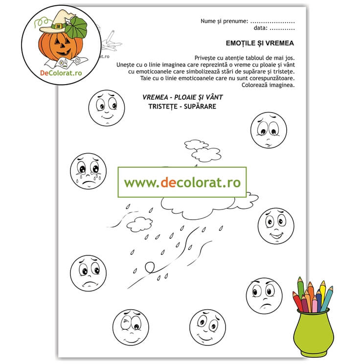 Fișă de lucru – emoțiile și vremea – vremea cu ploaie și vânt și sentimentele