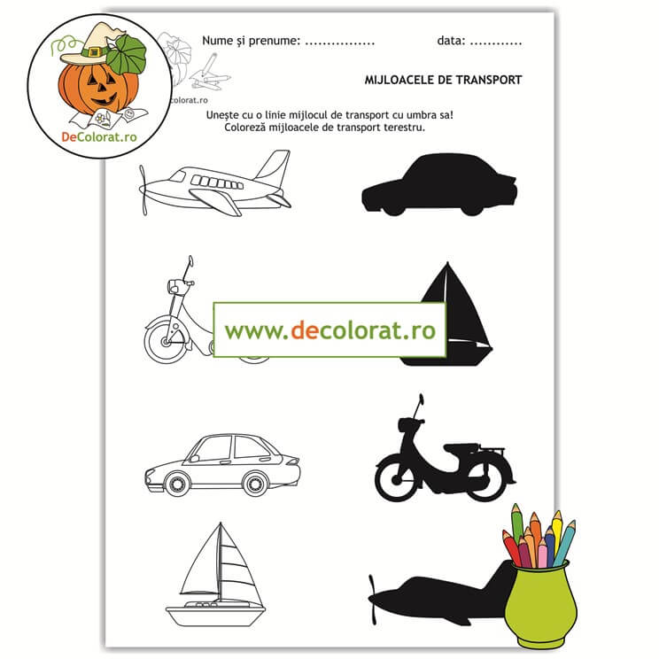 Mijloace de transport – fișă de punere în corespondență- A cui este umbra?