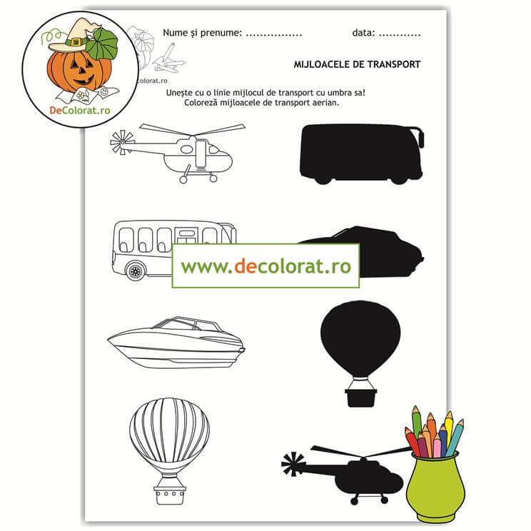 Mijloace de transport – fișă de asociere – A cui este umbra?