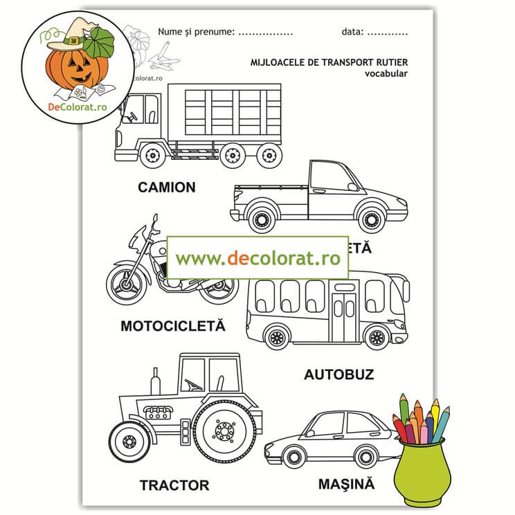 Mijloacele de transport terestru – rutier – fișă de lucru – vocabular