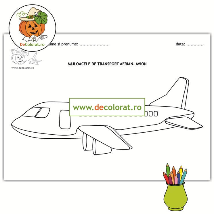 Mijloace de transport aerian – Avionul – planșă de colorat