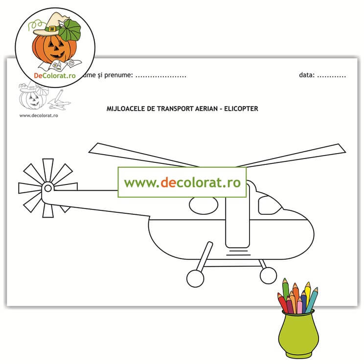 Mijloace de transport aerian – Elicopterul – planșă de colorat
