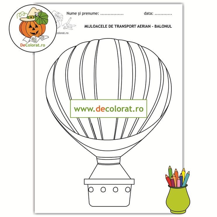 Mijloace de transport aerian – Balonul cu aer cald – planșă de colorat