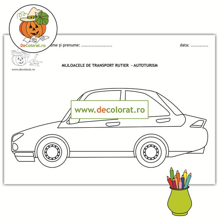 Mijloace de transport terestru – rutier – Autoturismul – planșă de colorat