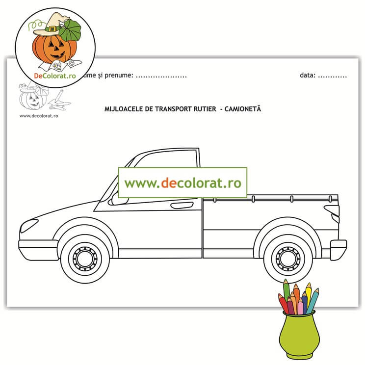 Mijloace de transport terestru – rutier – Camioneta – planșă de colorat