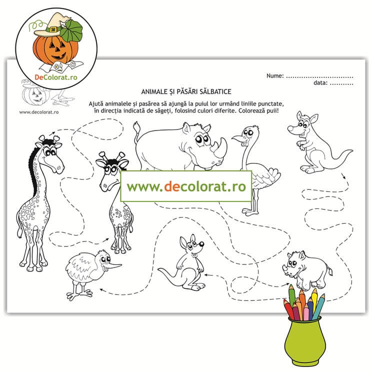 Animalele sălbatice și puii lor – fișă de trasare