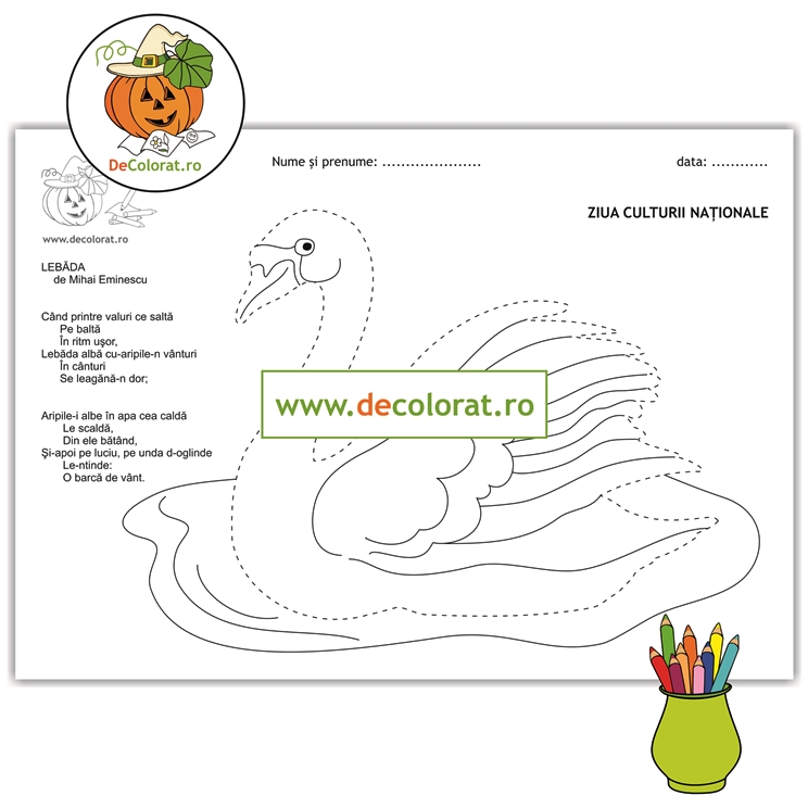 Ziua Culturii Naționale – fișă de lucru  – poezia “Lebăda” de Mihai Eminescu