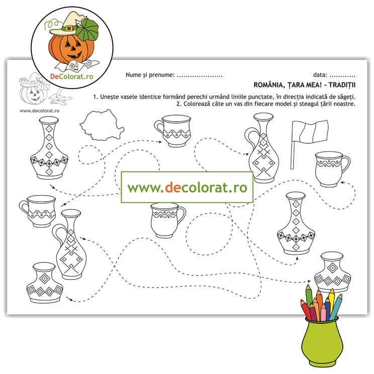 Olăritul – fișă de trasare și formare perechi cu vase de lut