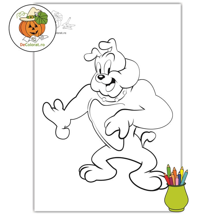 Planșă de colorat cu buldogul Spike din desenul animat “Tom si Jerry”