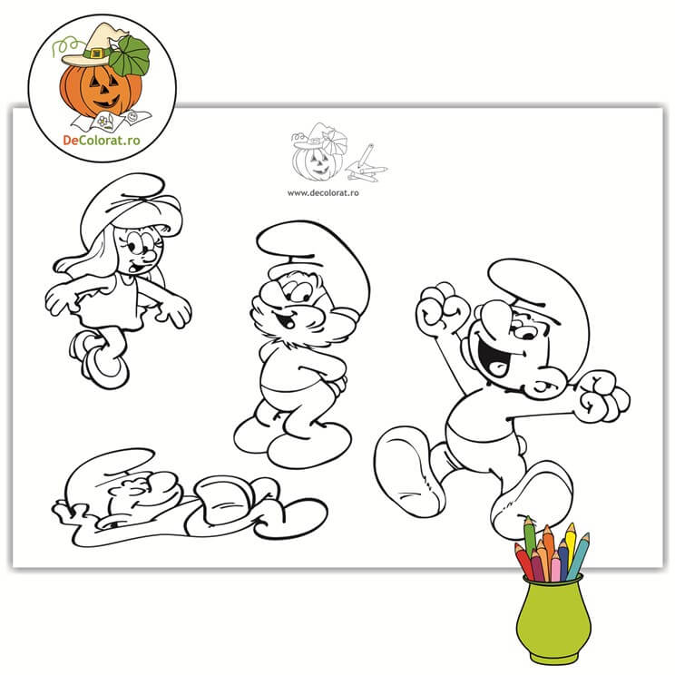 Desene animate – Planșă de colorat cu Ștrumfi