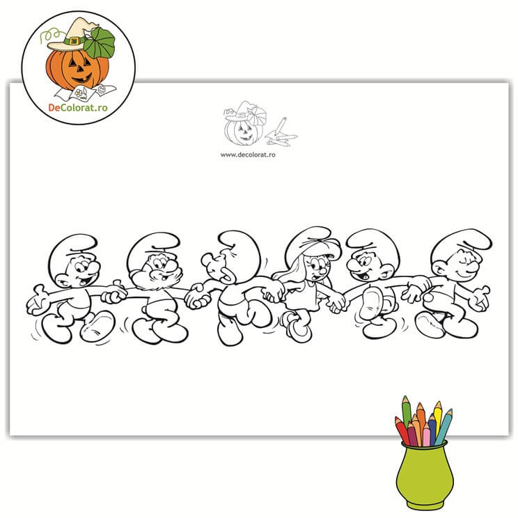Desene animate – Planșă de colorat cu Ștrumfi