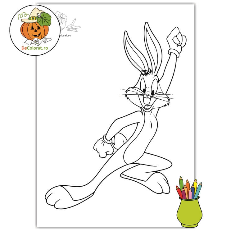 Planșă de colorat cu Bugs Bunny – iepurele haios