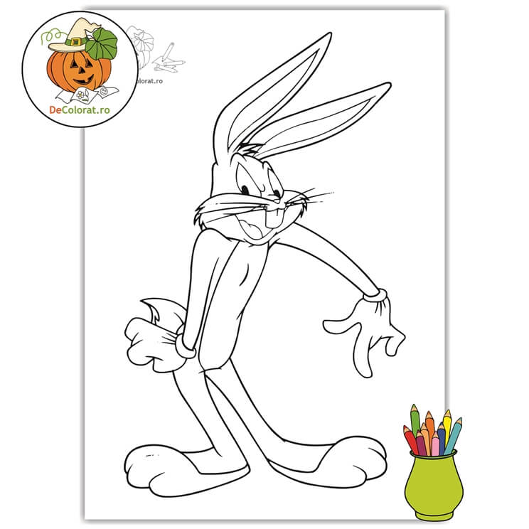 Planșă de colorat cu Bugs Bunny – iepurele furios