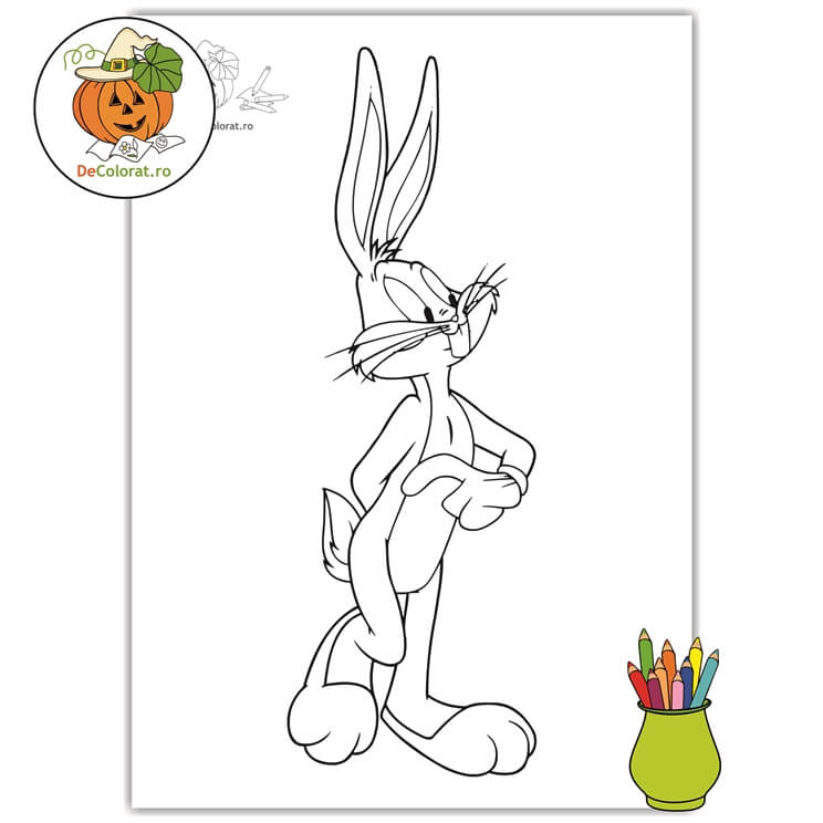 Planșă de colorat cu Bugs Bunny – iepurele curios