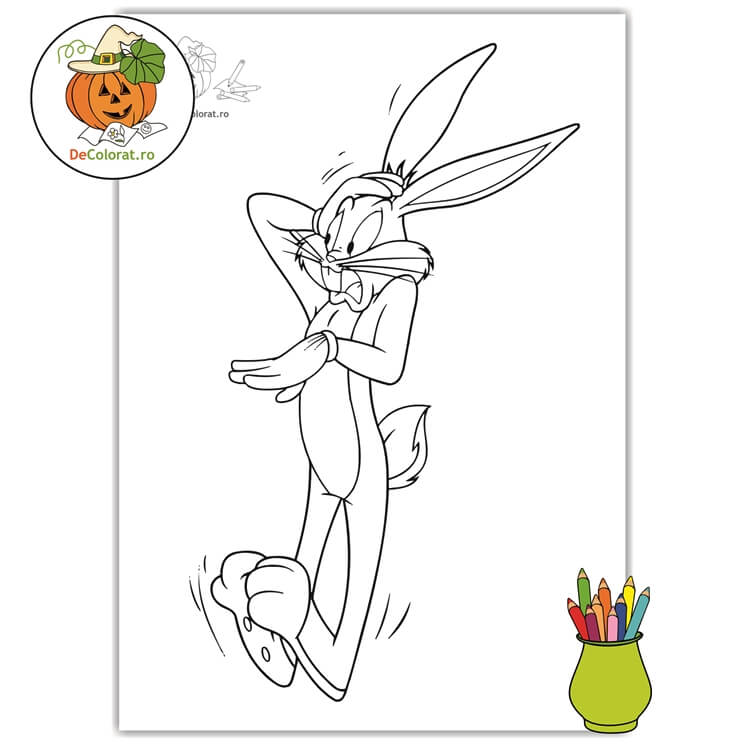 Planșă de colorat cu Bugs Bunny – iepurele îngrozit