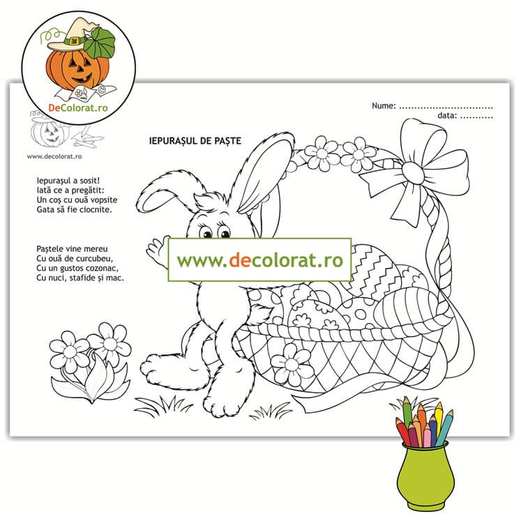 Iepurașul de paște – planșă de colorat cu poezie