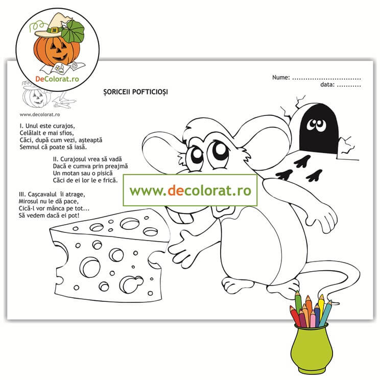 Șoriceii pofticioși – planșă de colorat cu poezie