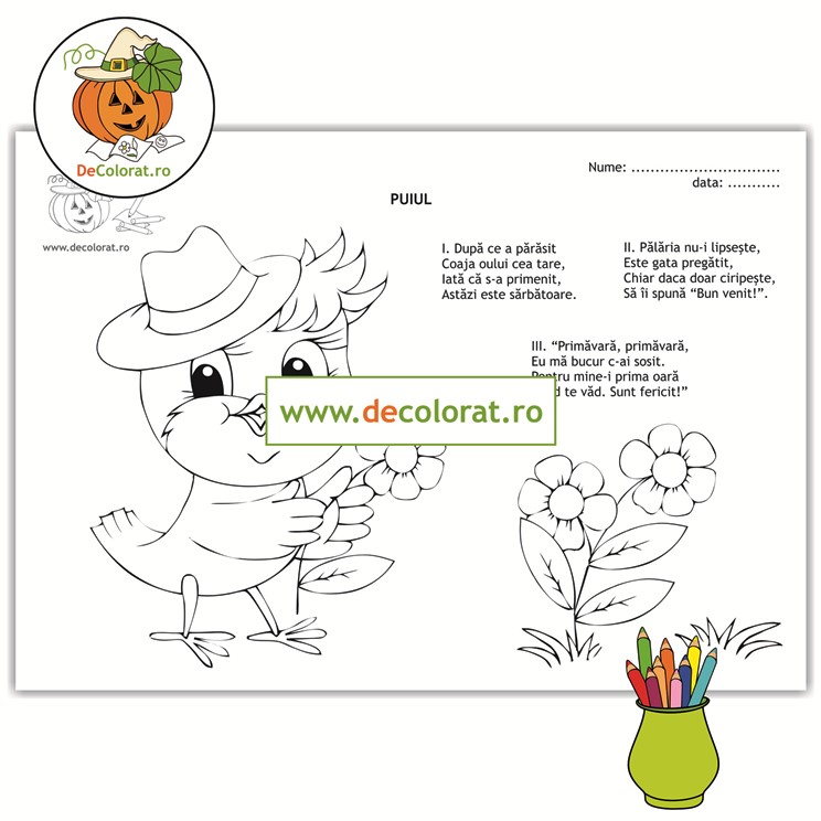 Puiul – planșă de colorat cu poezie