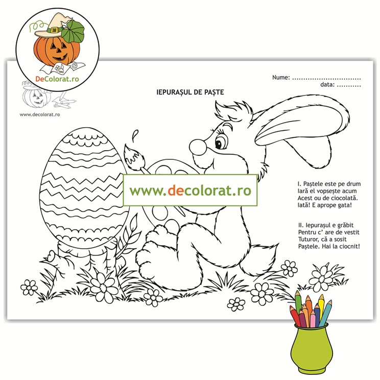 Iepurașul de paște – planșă de colorat cu poezie