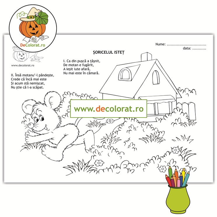 Șoricelul cel isteț – planșă de colorat cu poezie