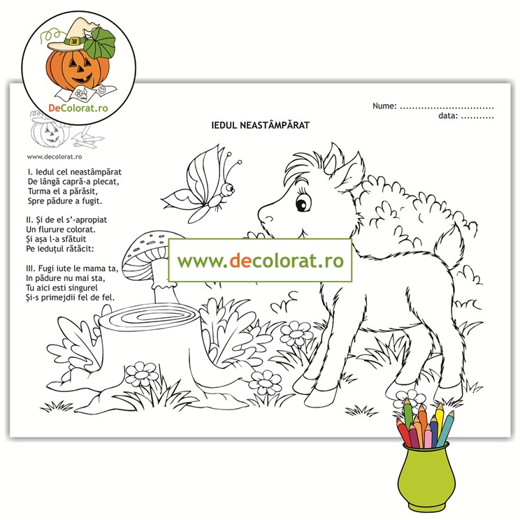 Iedul neastâmpărat și fluturașul – planșă de colorat cu poezie