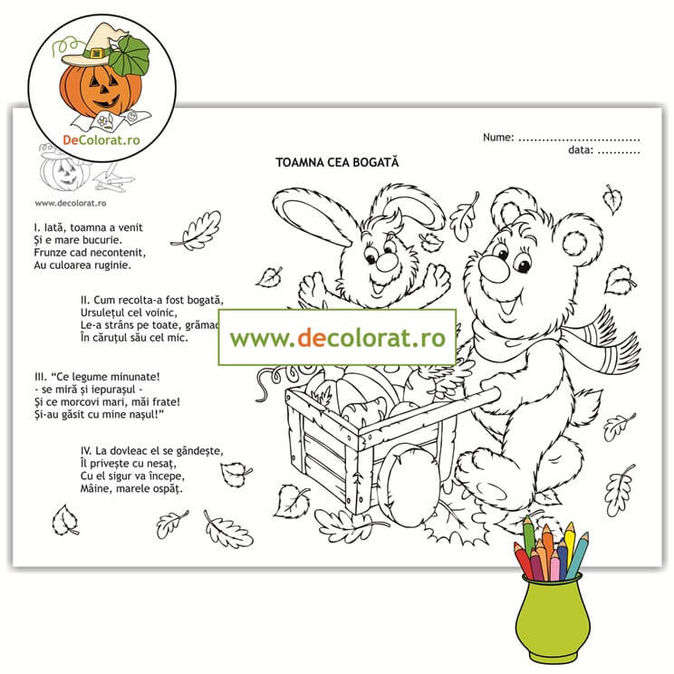 Toamna cea bogată – planșă de colorat cu poezie