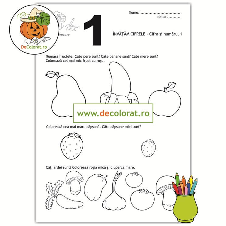 Fișă de lucru cu cifra 1 – comparatie mare-mic