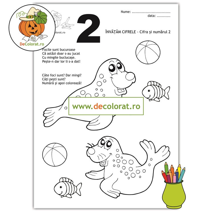 Fișă de lucru cu cifra 2 animale marine si polare – foca