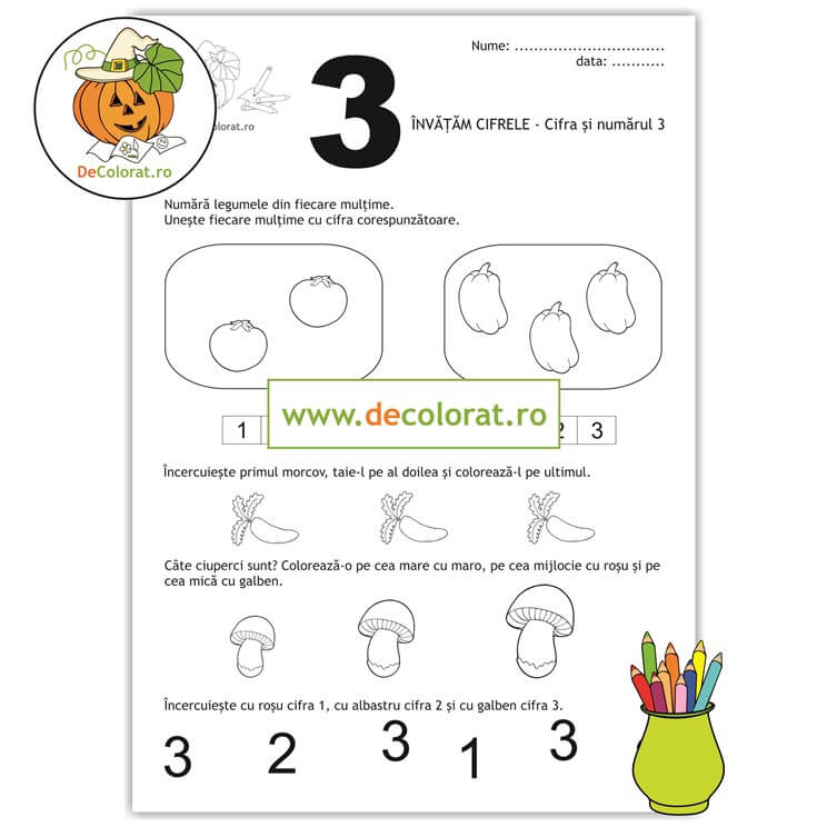 Fișă de lucru cu cifra 3 – comparatie mare-mijlociu-mic