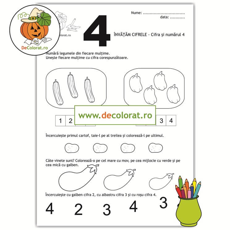 Fișă de lucru cu cifra 4 – comparatie mare-mijlociu-mic